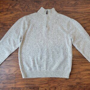CHAPS White Gray Marled Twist Knit Quarter Zip Mock Neck Pullover Sweater sz L